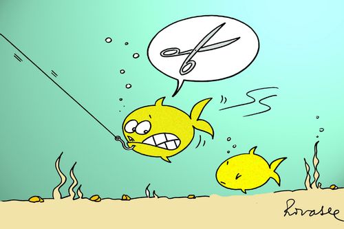 Fish caught on a hook.