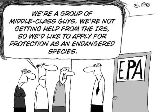 'We're a group of middle-class guys. We're not getting any help from the IRS, so we'd like to apply for protection as an endangered species.'