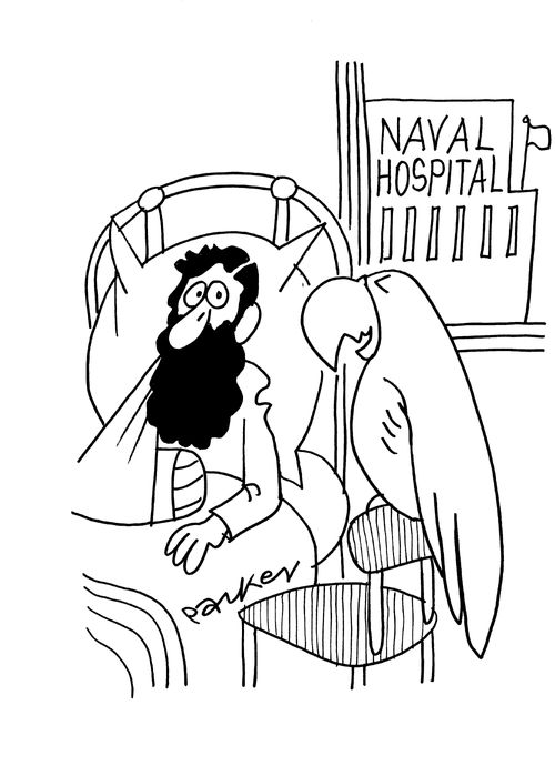 Naval hospital - parrot comes to visit.