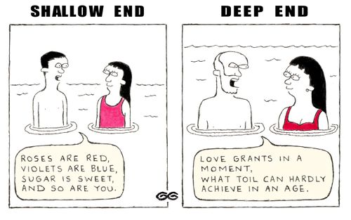 Two love poems in swimming pool. Shallow end and deep end.