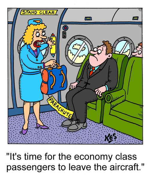 'It's time for the economy class passengers to leave the aircraft.'