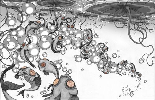 Underwater.