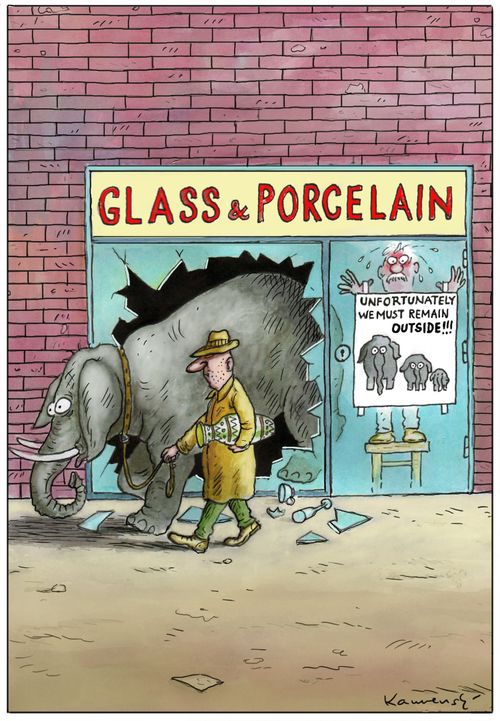 Glass and Porcelain Store: Elephants must remain outside.