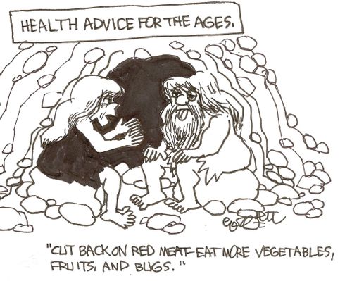 Health advice for the ages.: 'Cut back on red meat - eat more vegetables, fruits and bugs.'