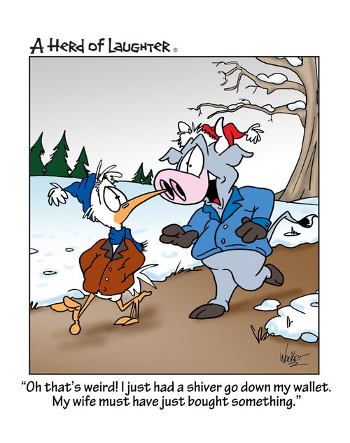 'Oh that's weird! i just had a shiver go down my wallet. My wife must have just bought something.'