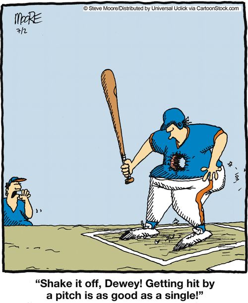 'Shake it off, Dewey! Getting hit by a pitch is as good as a single!'