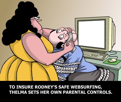 To insure Rodney's safe websurfing, Thelma sets her own parental controls.