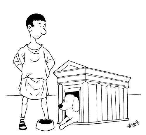 Dog in ancient dog house