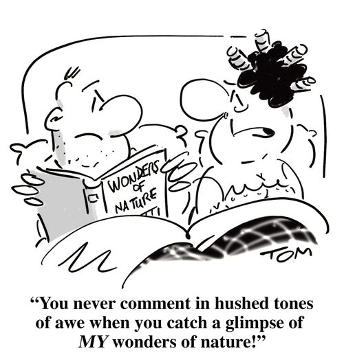 'You never comment in hushed tones of awe when you catch a glimpse of MY wonders of nature!'