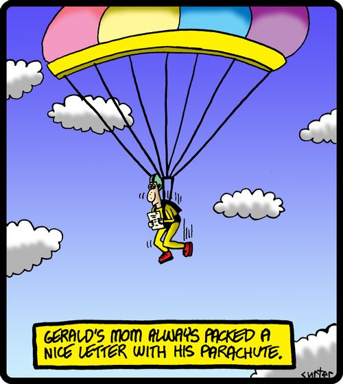 Gerald's mom always packed a nice letter with his parachute.