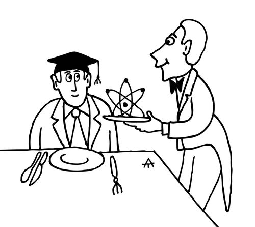 Physicist in restaurant.