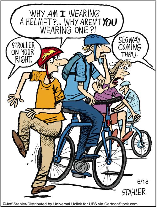 'Why am I wearing a helmet?...Why aren't you wearing one?!'