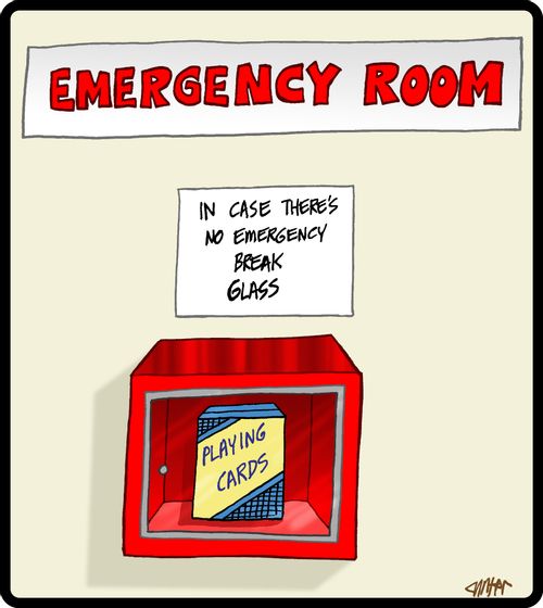 Emergency box has playing cards for non-emergencies.