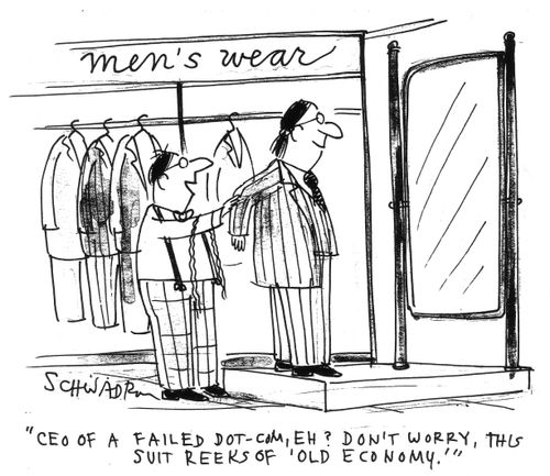 'CEO of a failed dot-com, eh? Don't worry, this suit reeks of 'old economy'.'