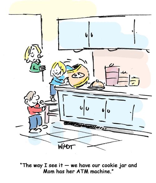 kid compares cookie jar to mother's ATM.