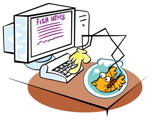 Fish using extendable arm to get on the internet.