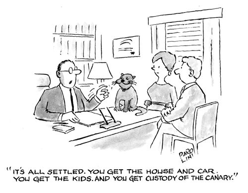 'It's all settled. You get the house and car. You get the kids. And you get custody of the canary.'