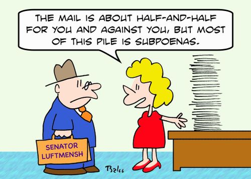 SENATOR LUFTMENSH, 'The mail is about half-and-half for you and against you, but most of this pile is subpoenas.'