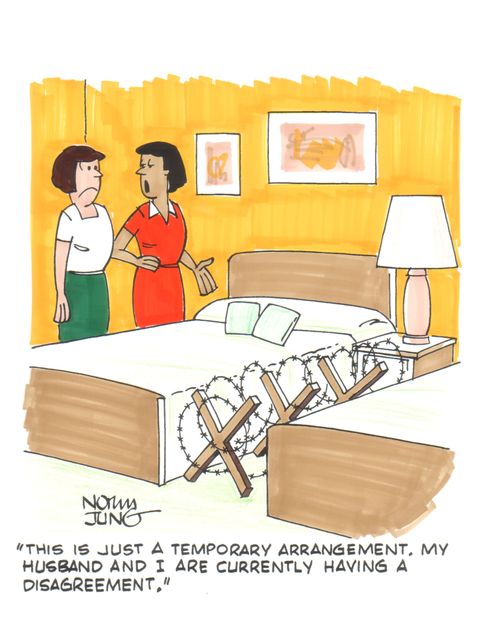 'This is just a temporary arrangement. My husband and I are currently having a disagreement.'