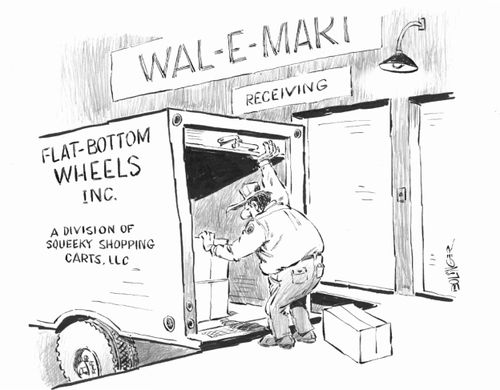 Delivery of flat-bottom wheels to supermarket