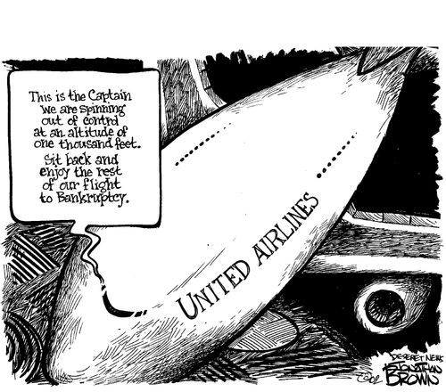 This is the Captain. We are spinning out of control at an altitude of one thousand feet. Sit back and enjoy the rest of our flight to Bankruptcy.