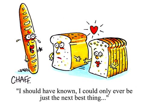 'I should have known, I oculd only ever be just the next best thing,,,' other lover is sliced bread,