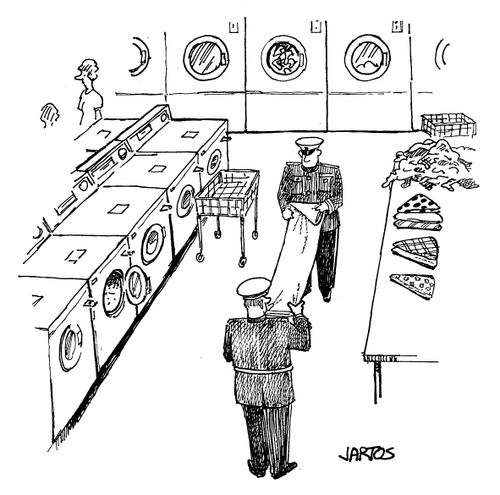 Army men folding clothes and sheets in the laundrette.