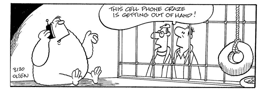 'This cell phone craze is getting out of hand!' (zoo visitors seeing a gorilla with a phone).