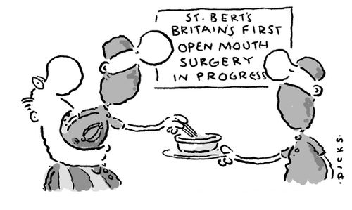 St Berts - Britain's first open mouth surgery in progress.