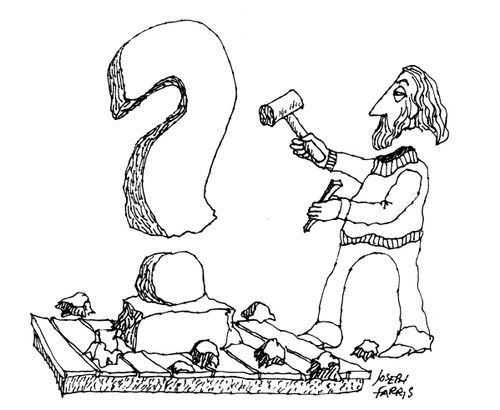 Man Carves Question Mark.