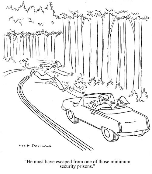 'He must have escaped from one of those minimum security prisons.'