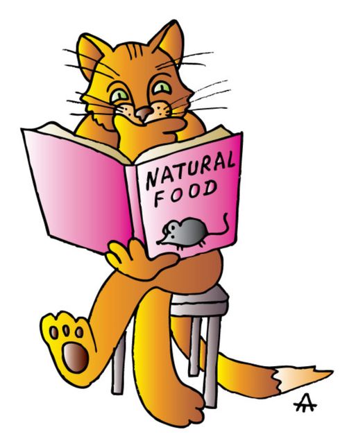 Cat Reads 'Natural Food'.