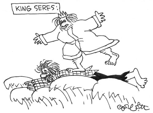 King serfs: using peasant as surfboard.