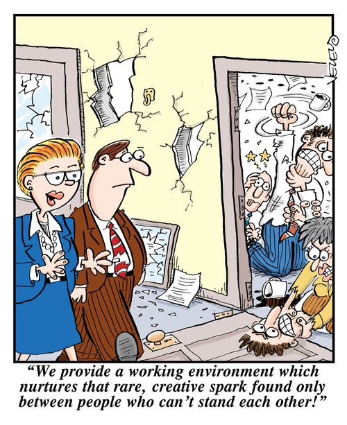 'We provide a working environment which nurtures that rare, creative spark found only between people who can't stand each other!'