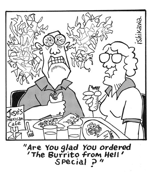 'Are you glad you ordered 'The Burrito from Hell' Special?'