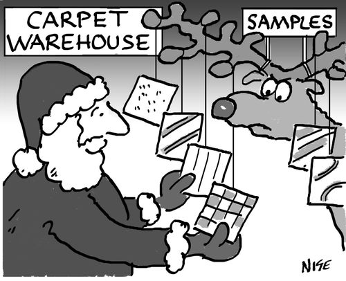 Carpet Showroom has Rudolph as a samples display, using his antlers