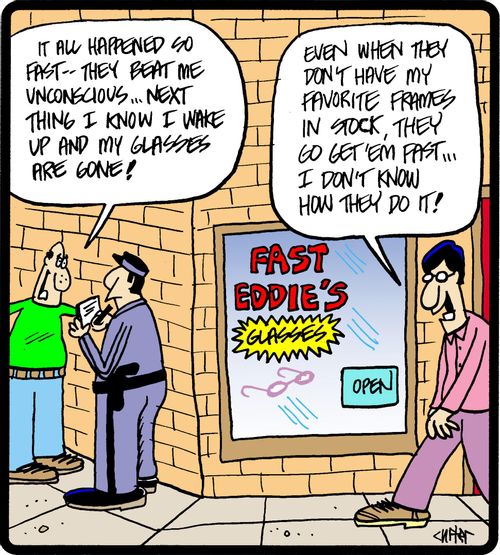 'It all happened so fast - they beat me unconscious . . . next thing I know I wake up and my glasses are gone.'
