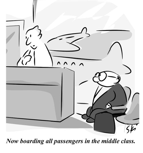 'Now boarding all passengers in the middle class.'