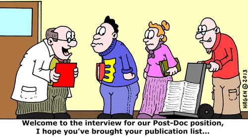 'Welcome to the interview for our Post-Doc position, I hope you've brought your publication list...'