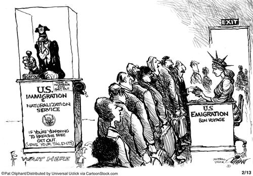 US Immigration and Naturalization Service: If you're yearning to breath free...Get Out.