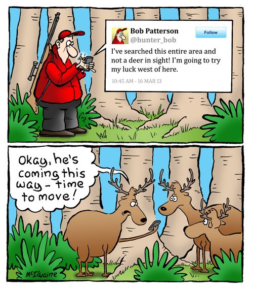 Deer using social media to avoid a hunter.