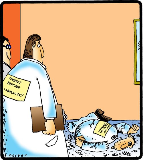 Product testing laboratory worker breaks.