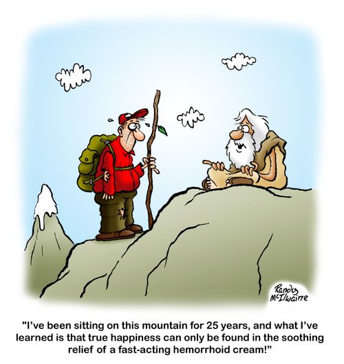 'I've been sitting on this mountain for 25 years, and what I've learned is that true happiness can only be found in the soothing relief of a fast-acting hemorrhoid cream!'