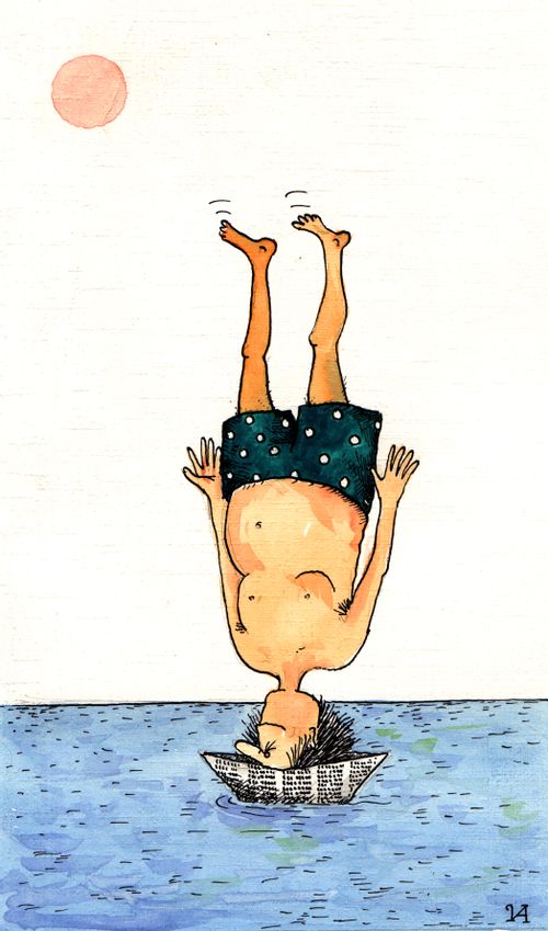 Man Floating on Paper Boat