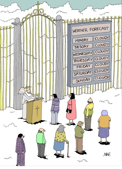 Weather forecast in heaven: Cloudy.