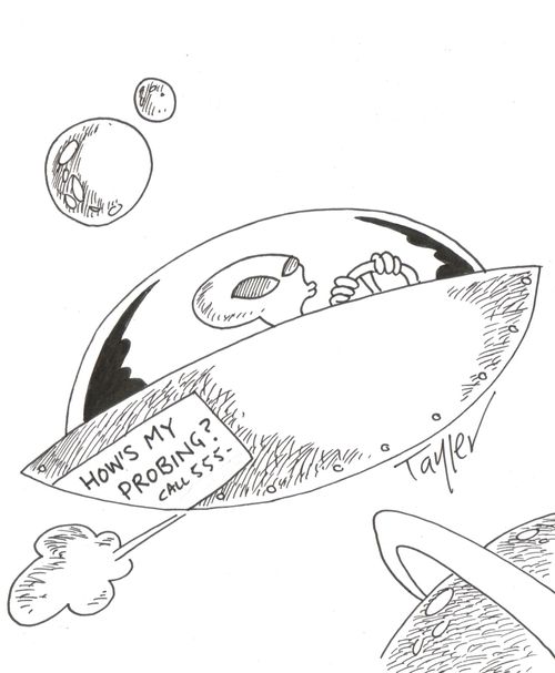 Alien's bumper sticker - 'How's my probing?'