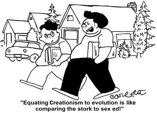 'Equating Creationism to evolution is like comparing the stork to sex ed!'