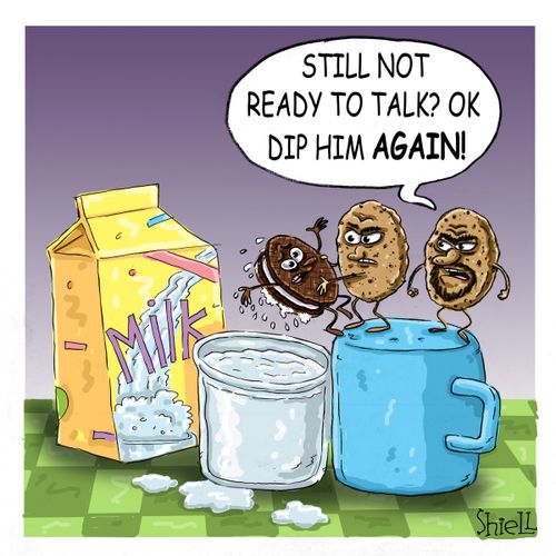 'Still not ready to talk? Ok dip him again.'