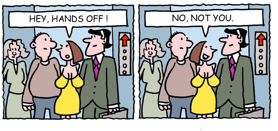 'Hey, hands off. . . No, not you.'