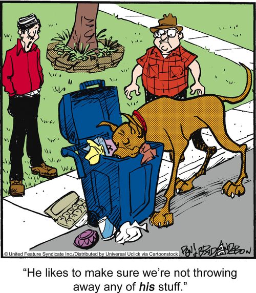 'He likes to make sure we're not throwing away any of his stuff.'